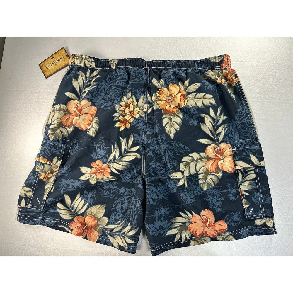 NWT Caribbean Swim Shorts Trunks Men's XL Lined‎ Tropical Floral Island Palm Sea